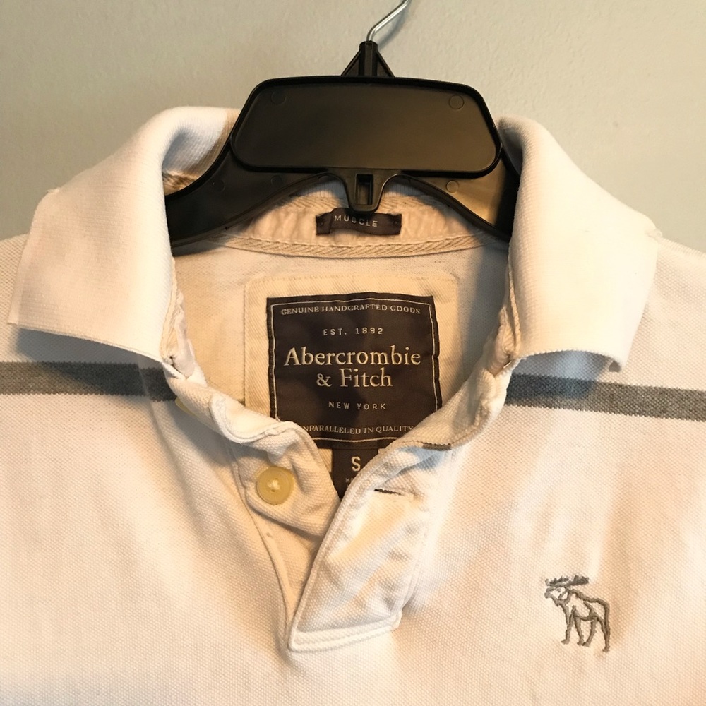 Abercrombie & Fitch white striped polo size S - Picture 2 of 3